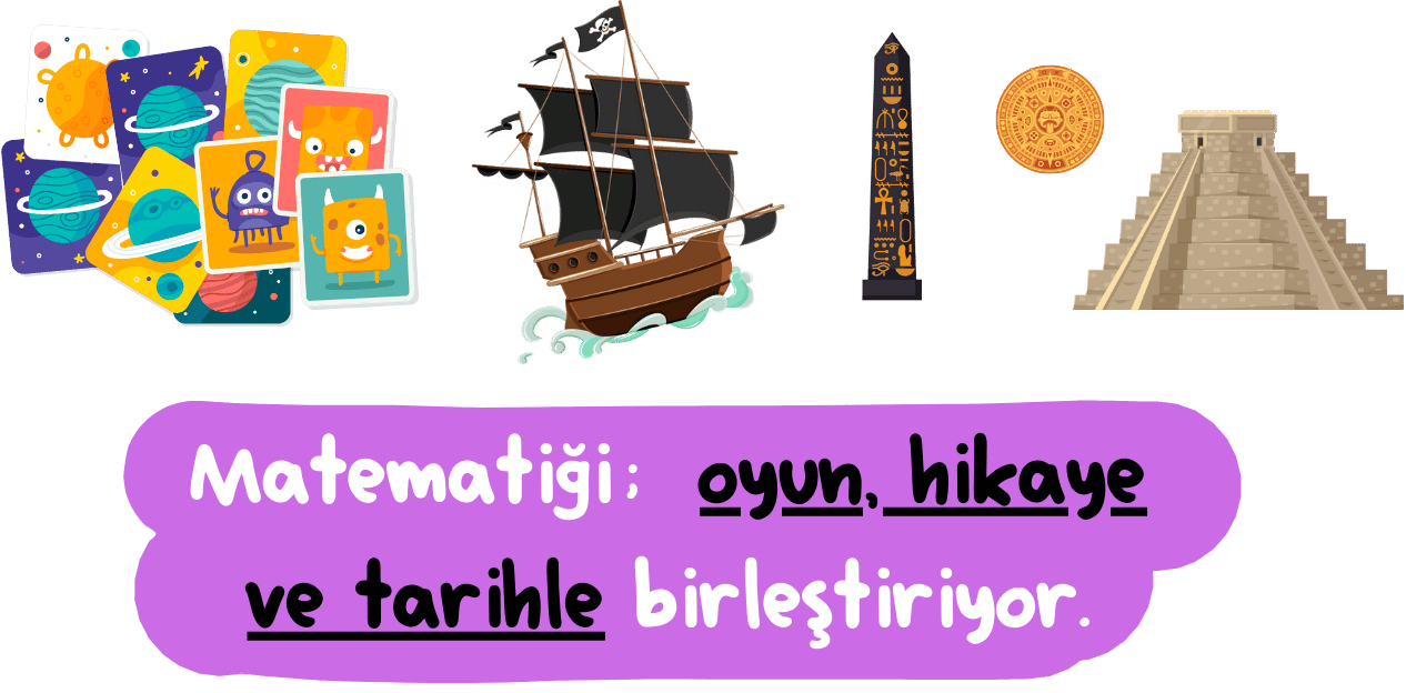 Matematiği; oyun, hikaye ve tarihle birleştiriyor. Tüm içeriklerde bolca oyun, yeteri kadar hikaye ve bir miktar matematik tarihi bulunur.
